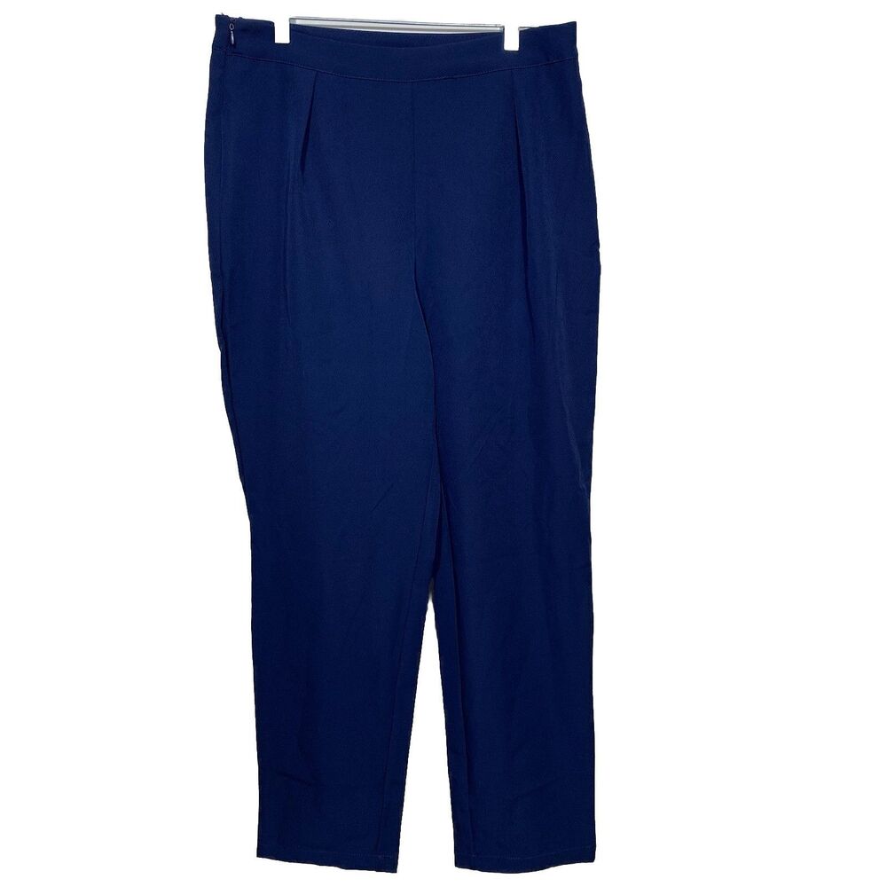 SHEIN Tapered Trousers Womens L 8/10 Navy Blue High Waisted PleatedSide ZipPants